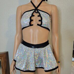 *SOLD* Black & Silver Sparkle Halter + Skirt Set - New!
